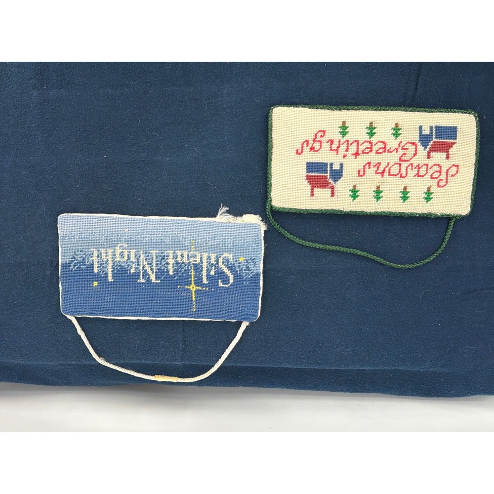 Vintage 1991 Wool Embroidery Needlepoint Christmas Wall Hanging Set of 2